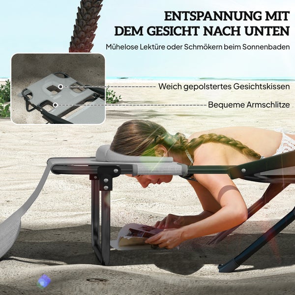 Liege mit Gesichtskissen und Armschlitzen für entspanntes Sonnenbaden am Strand