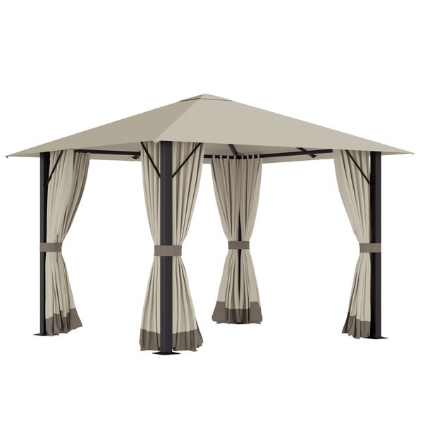 Outsunny Pavillon, Gartenpavillon, mit Belüftungslöcher, Aluminium,Polyester, khaki, 297L x 297B x 260H cm