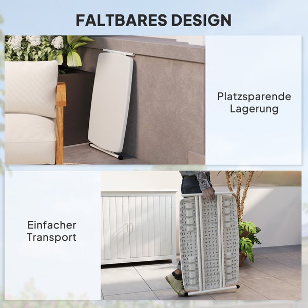 Outsunny Beistelltisch Garten höhenverstellbar Gartentisch, klappbar Balkontisch aus Kunststoff, rechteckig Kaffeetisch 50kg belastbar, 76x50x74H cm Sofatisch für Outdoor Indoor Balkon Terrasse Weiß