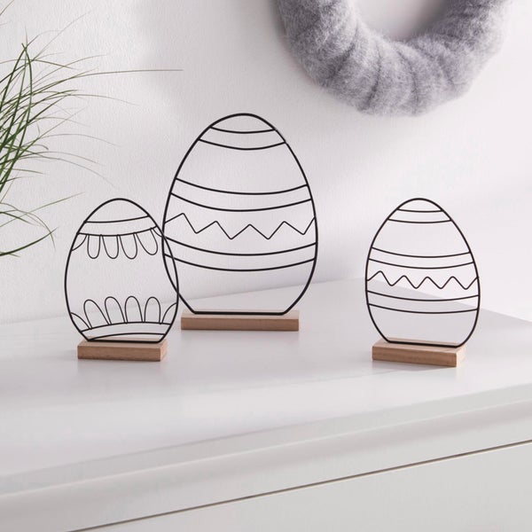 FRANK FLECHTWAREN|Osterdeko Modern, 3er Set, 10,5 x 4 x 15,5 cm, 16 x 4,5 x 22 cm, METALL, MDF