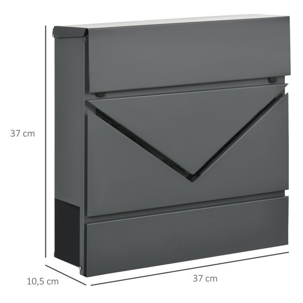 HOMCOM Briefkasten Wandbriefkasten mit Schloss, Deckel, Postkasten aus Verzinktem Stahl, für Outdoor, 37 x 10,5 x 37 cm, Dunkelgrau