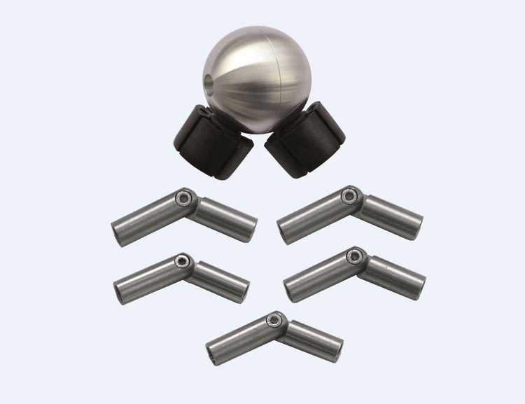 Metallkugel mit Verbindungsstücken und Winkelverbindern für Geländerbau