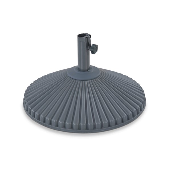 Sonnenschirmständer aus Kunststoff mit Rillenstruktur in Anthrazit, runde Form, inklusive Feststellschraube.