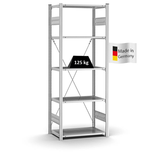 PROREGAL Profi Lagerregal Stecksystem T-Profil Grundregal HxBxT 200 x 75 x 40 cm Fachlast 125 kg Verzinkt