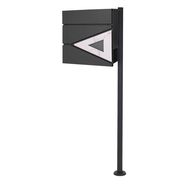 ECD Germany Standbriefkasten mit Zeitungsfach, Design Briefkasten mit Pfosten, Briefkastenanlage, Briefkastenständer 120cm Anthrazit Edelstahl, Postkasten Anthrazit 37x36,5x11cm Weiß Marmoroptik Stahl