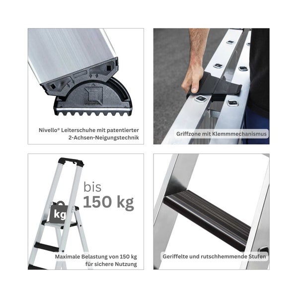 PROREGAL Stufen-Stehleiter Einseitig Begehbar mit Clip-Step Relax 14 Stufen