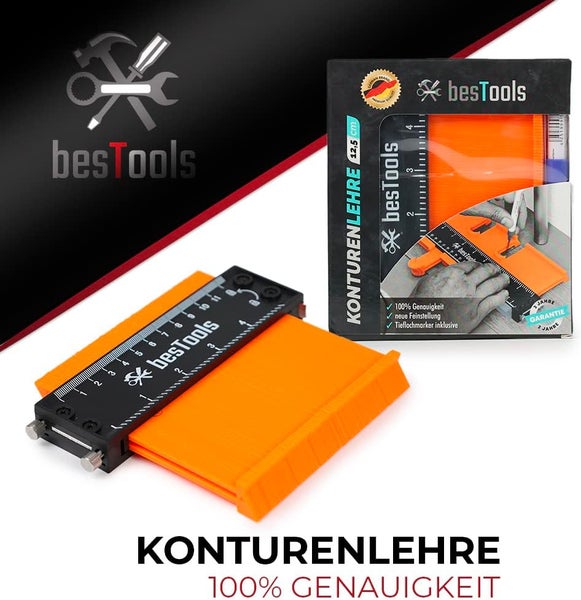 besTools Konturenlehre mit einer Länge von 12,5 Zentimeter inklusive Tieflochmarker und 2 Jahren Garantie.