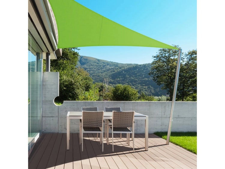 FLOORDIREKT Sonnensegel - Wasserabweisend - Dreieckig - für Garten, Terrasse und Balkon - Hellgrün 5 x 5 x 7 m