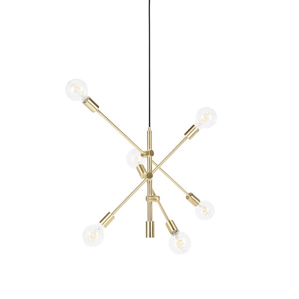 Moderne goldfarbene Hängelampe mit sechs Glühbirnen