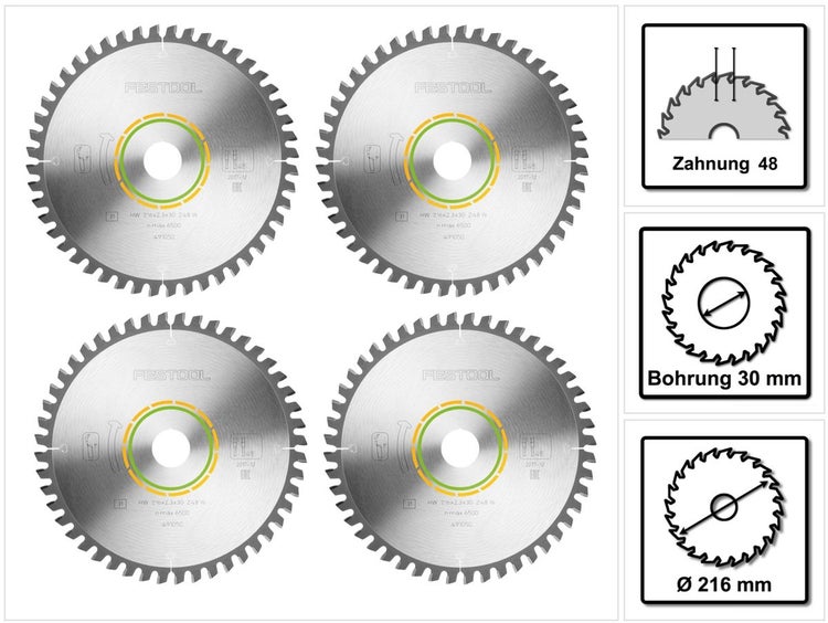 Festool Feinzahn-Sägeblatt W48 4 Stk. ( 4x 491050 ) 216 x 2,3 x 30 für SYMMETRIC SYM 70