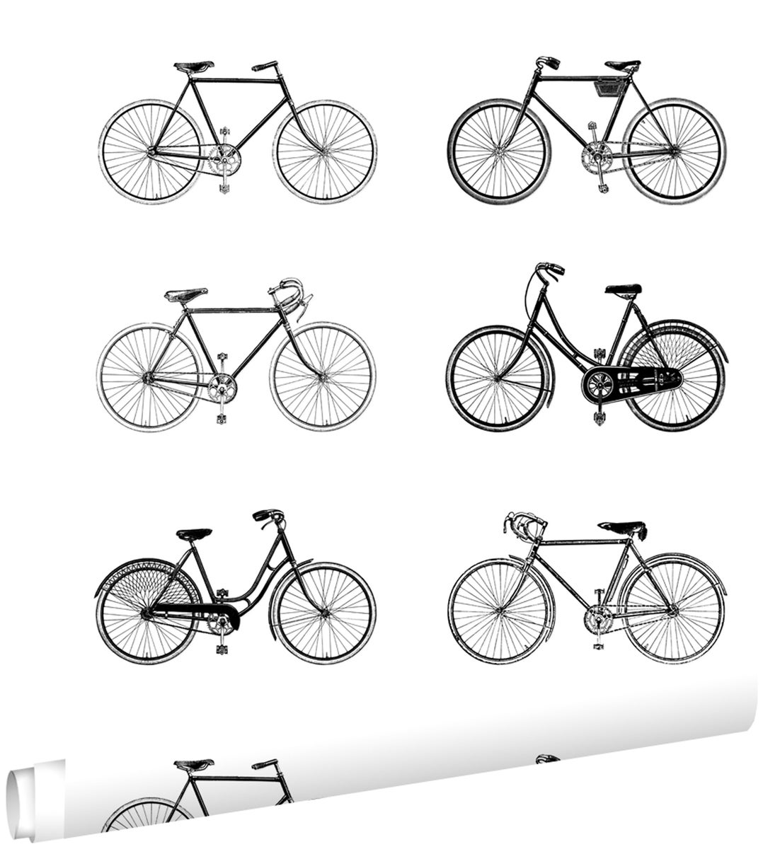 ESTAhome Tapete Fahrräder Weiß und Schwarz - 53 cm x 10,05 m - 138523