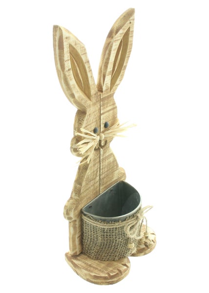 FRANK FLECHTWAREN | Hase Pflanztöpfchen, HOLZ, METALL, JUTE, BAST, 18 x 11 x 39