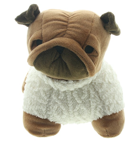 Plüschtier Mops mit weißem Teddyfell-Pullover