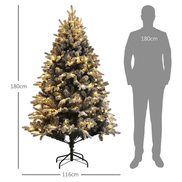 HOMCOM Künstlicher Weihnachtsbaum, 180 cm Christbaum mit 793 Spitzen, Kunstschnee, klappbar Stahlständer, für Weihnachten Deko, Grün