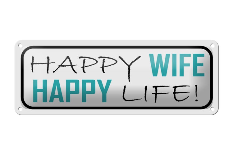 Blechschild Spruch 27x10cm Happy wife happy life Dekoration