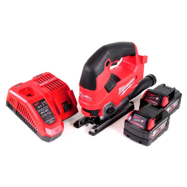 Milwaukee Akku-Stichsäge mit Ladegerät und zwei 18-Volt-Akkus