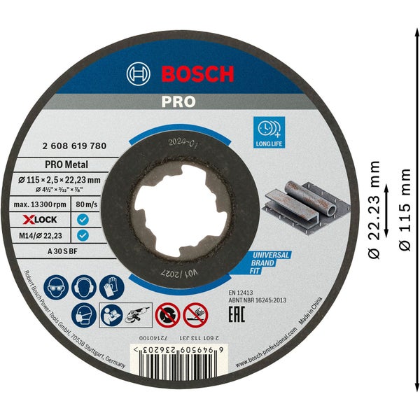 Bosch PRO Metal X-Lock Trennscheibe 115 x 2,5 x 22,23 mm - 2608619780
