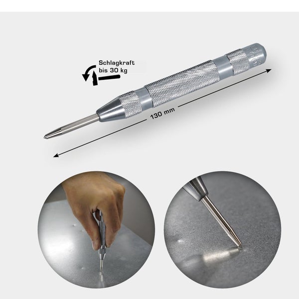 Automatischer Körner mit einer Schlagkraft von bis zu 30 Kilogramm und einer Länge von 130 Millimetern.