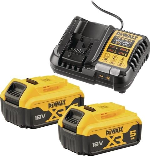DeWalt Akku-Set mit Ladegerät, zwei 18-Volt-Akkus mit 5 Amperestunden