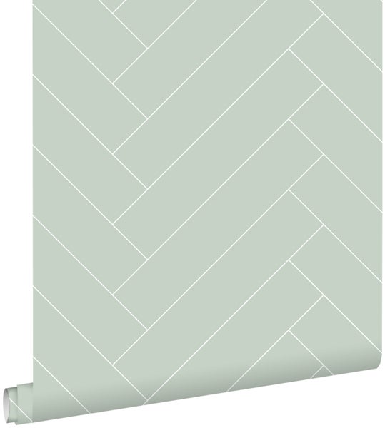 ESTAhome Tapete Fischgrätmuster Mintgrün und Weiß - 53 cm x 10.05 m - 139221