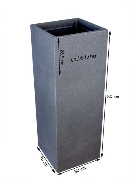 BigDean Pflanzsäule in Stein-Optik - 80 x 30 x 30 cm - hoher Pflanzkübel in Anthrazit - Säule mit glatter Oberfläche - für Innen & Außen - frostsicher
