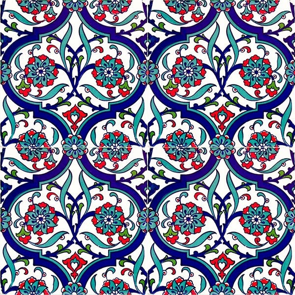 Fliesenmuster mit floralen und kreisförmigen Motiven