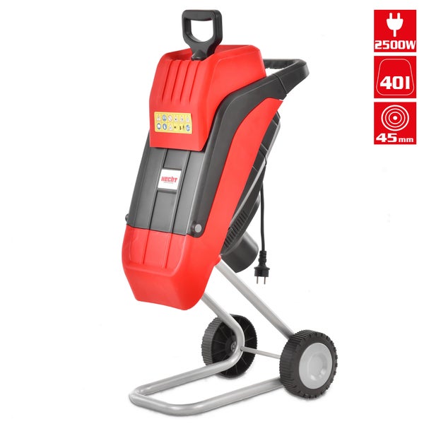 Häcksler mit 2500 Watt Leistung, 40 Litern Volumen und einem maximalen Astdurchmesser von 45 Millimetern