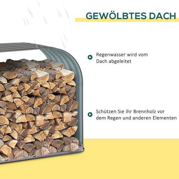 Outsunny Kaminholzständer, Holzlager, 212 x 46 x 112 cm, Stahl, Grau