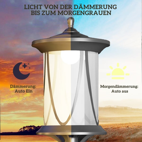 Outsunny Solar Gartenlaterne 127 cm Gartenlampe mit Kaltweiß LED Licht, Wegleuchte mit Lichtsensor, Gartenleuchte, IP44 Wasserdicht, für Außen, 17L x 17B x 127H cm, ABS, Polycarbonate, Schwarz