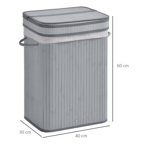 HOMCOM Bambus Wäschekorb schmal mit Deckel 70 L Wäschesammler mit Griffen, herausnehmbarer Wäschesack, Laundry Baskets für Waschküche Schlafzimmer Badezimmer Grau