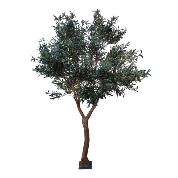 Künstlicher Olivenbaum mit braunem Stamm und dichten grünen Blättern für die Innenraumdekoration.