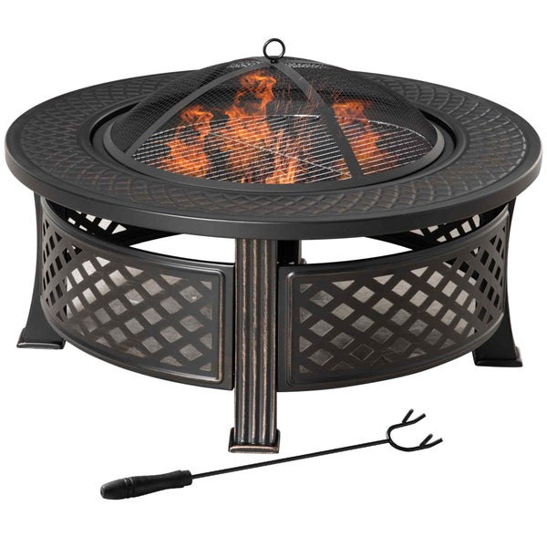 Outsunny Feuerschale mit Schürhaken, rund, für Garten, Camping BBQ,  81 x 81 x 50 cm, Stahl, Schwarz