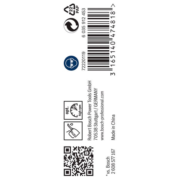 Informationen zu Robert Bosch Power Tools, Herstellungsort und Recyclinghinweise.