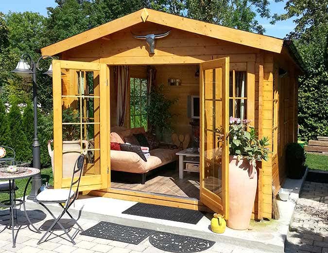 Alpholz Gartenhaus Kim-40 Gartenhaus aus Holz, Holzhaus mit 40 mm Wandstärke, Blockbohlenhaus mit Montagematerial, Naturbelassen 3,2x4,4m