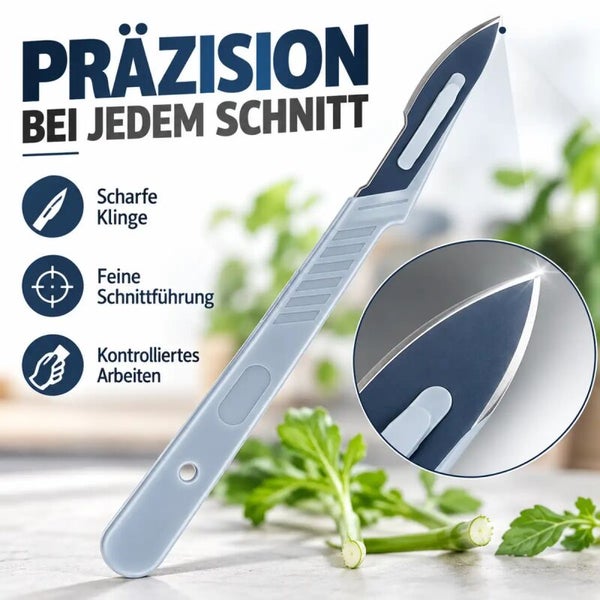 Ein Skalpellmesser mit scharfer Klinge für präzise Schnitte, ideal für feine Bastel- und Modellbauarbeiten.