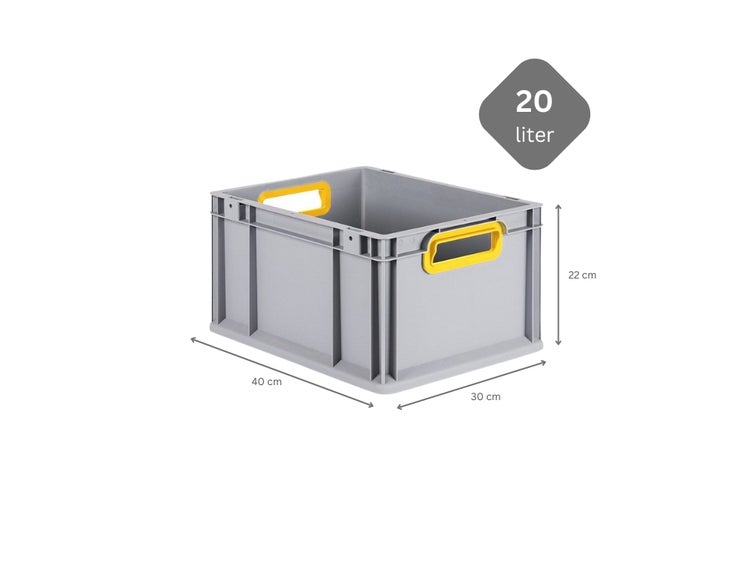 PROREGAL Spar Set 8x Eurobox Nextgen Color HxBxT 22 x 30 x 40 cm 20 Liter Griffe Gelb Offen Glatter Boden Eurobehälter Transportbox