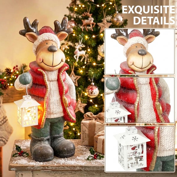Dekorative Weihnachtsfigur in Form eines Rentiers mit Laterne, ideal als festliche Tischdekoration für die Winterzeit.