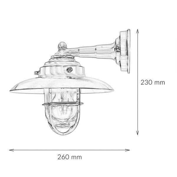 Technische Zeichnung einer Wandleuchte mit den Maßen 230 mm Höhe und 260 mm Breite.