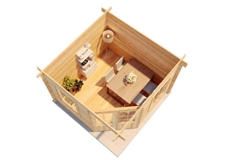 Alpholz 5-Eck Gartenhaus Monica-28 mit Flachdach Gartenhaus aus Holz in natur, Holzhaus mit 28 mm Wandstärke, Blockbohlenhaus mit Montagematerial imprägniert 3x3m