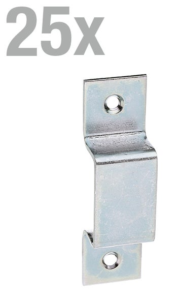 Set mit 25 Z-förmigen Metall-Befestigungsklammern mit zwei Montagelöchern zur Wandbefestigung.