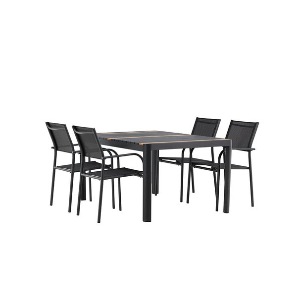TogoSantorini Gartenset 1 Esstisch, 4 Stühle schwarz. 90 X 150 X 75 cm
