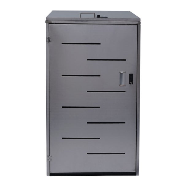 Mülltonnenbox aus Metall mit Schloss und horizontalen Schlitzen