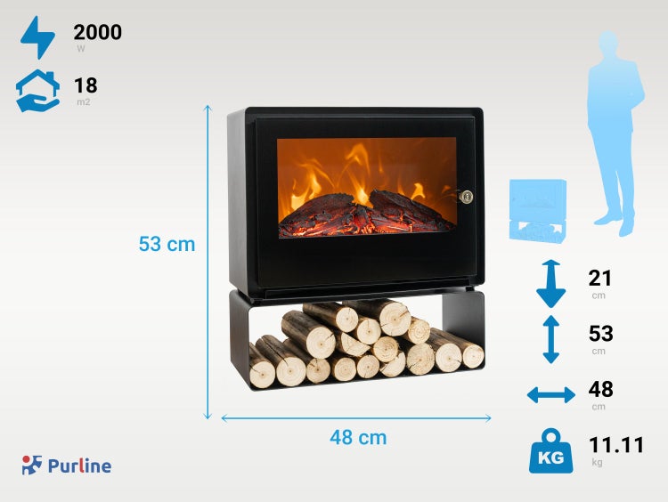 Elektro-Standkamin mit Flammeneffekt und Pur Line Logo