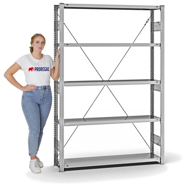 PROREGAL Fachbodenregal Stecksystem T-Profil Heavy-Duty Grundregal HxBxT 200 x 130 x 30 cm 5 Ebenen Fachlast 300 kg Einseitig Nutzbar Verzinkt