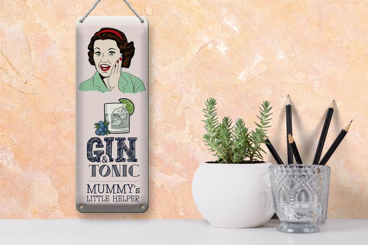 Blechschild Spruch lustig Gin Tonic Mummy´s Helper 10x27cm