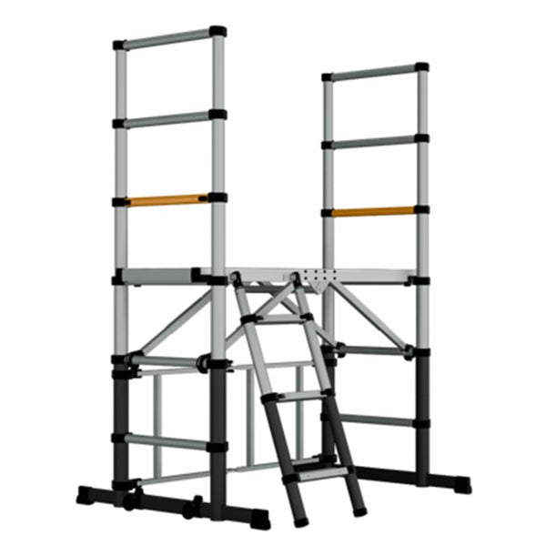 Teleskop-Arbeitsgerüst aus Aluminium, höhenverstellbar mit Plattform und integrierter Leiter