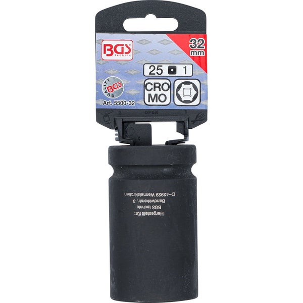 BGS Kraft-Steckschlüssel-Einsatz Sechskant tief Antrieb Innenvierkant 25 mm (1) SW 32 mm - 5500-32