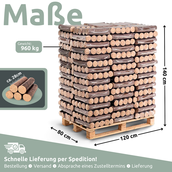 holz4home Hartholz-Eichenbriketts / Holzbriketts 960 kg pro Palette