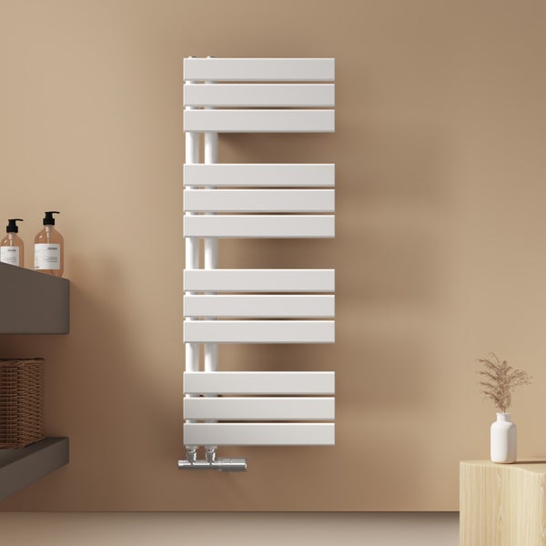 EMKE Badheizkörper Flach 1041x400 mm, Handtuchwärmer für Badezimmer Handtuchtrockner, Panel Handtuchhalter Seitenanschluss für Wasser 456W Weiß