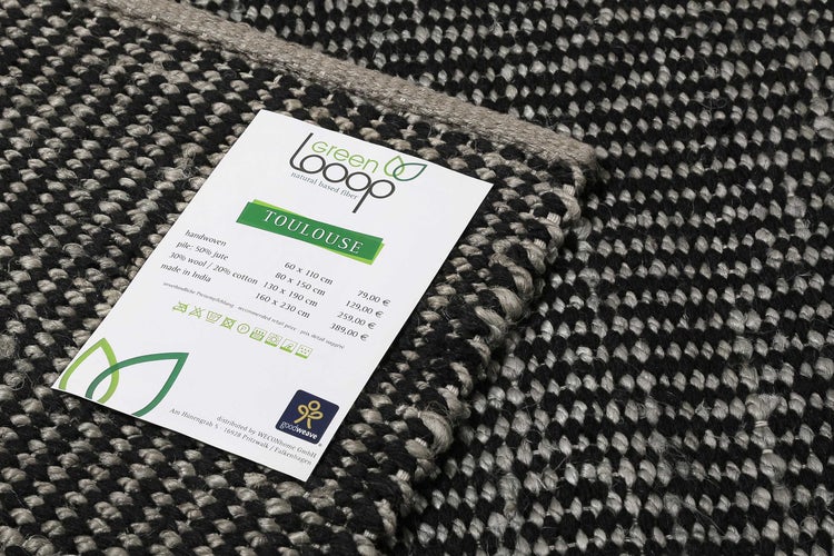 Kelim Teppich Grau Schwarz aus Jute & Wolle Toulouse Green Looop 80x150 cm
